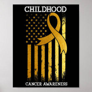 Childhood Cancer Awareness USA Flag Gold Ribbon Wa Poster