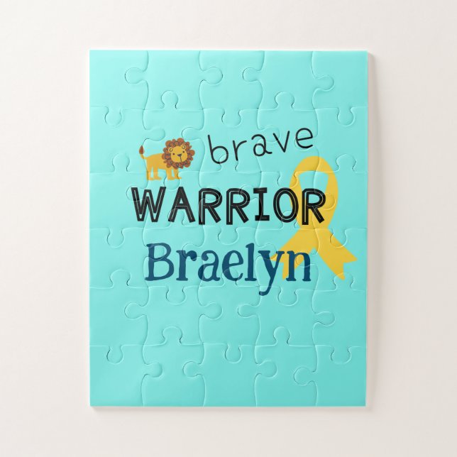 childhood cancer.brave warrior.Custom name Puzzle (Vertical)