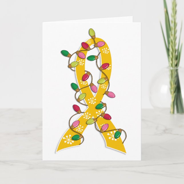 Childhood Cancer Christmas Lights Ribbon Holiday Card (Front)