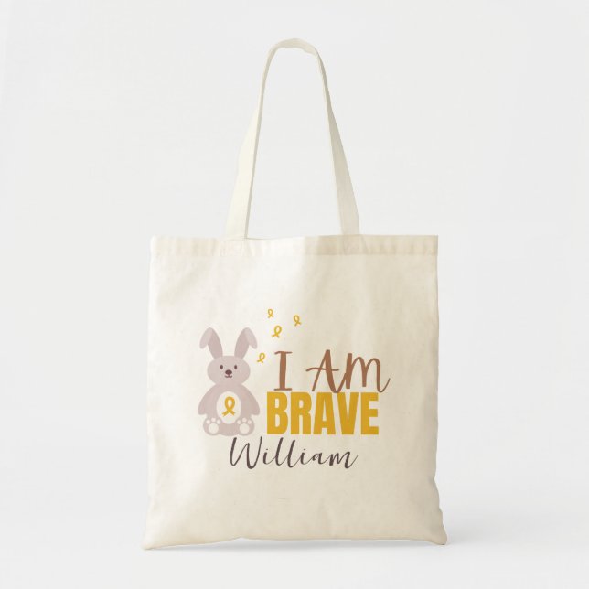 childhood cancer. Custom name. brave. Totes & Bags (Front)