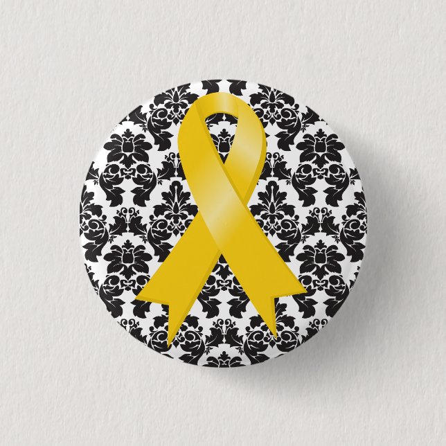Childhood Cancer Damask Gold Ribbon 3 Cm Round Badge (Front)