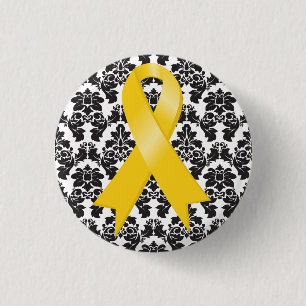 Childhood Cancer Damask Gold Ribbon 3 Cm Round Badge