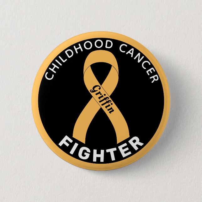Childhood Cancer Fighter Ribbon Black Button (Front)