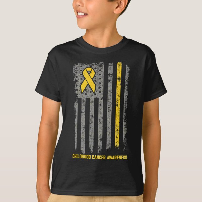 Childhood Cancer  Flag Childhood Cancer Awareness  T-Shirt (Front)