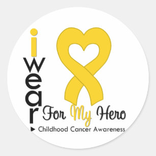Childhood Cancer Gold Heart Ribbon For MY HERO Classic Round Sticker