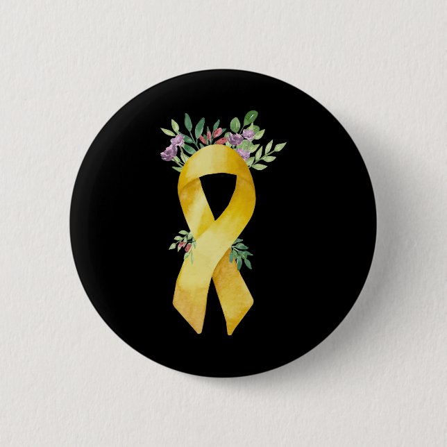 Childhood Cancer Gold Ribbon Watercolor  6 Cm Round Badge (Front)