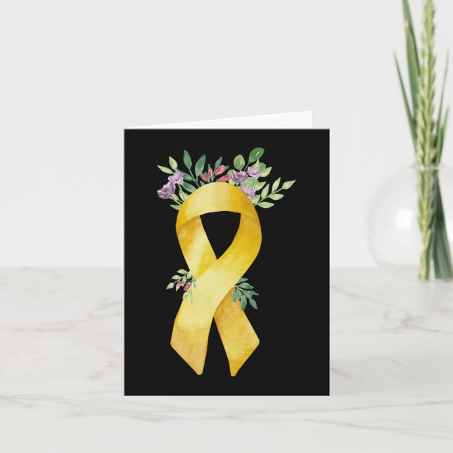 Childhood Cancer Gold Ribbon Watercolor  Card (Front)