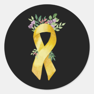 Childhood Cancer Gold Ribbon Watercolor  Classic Round Sticker