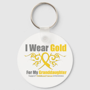 CHILDHOOD CANCER Gold Tribal Ribbon Granddaughter Key Ring