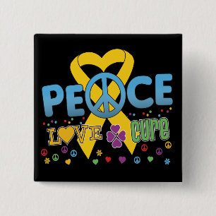 Childhood Cancer Groovy Peace Love Cure 15 Cm Square Badge