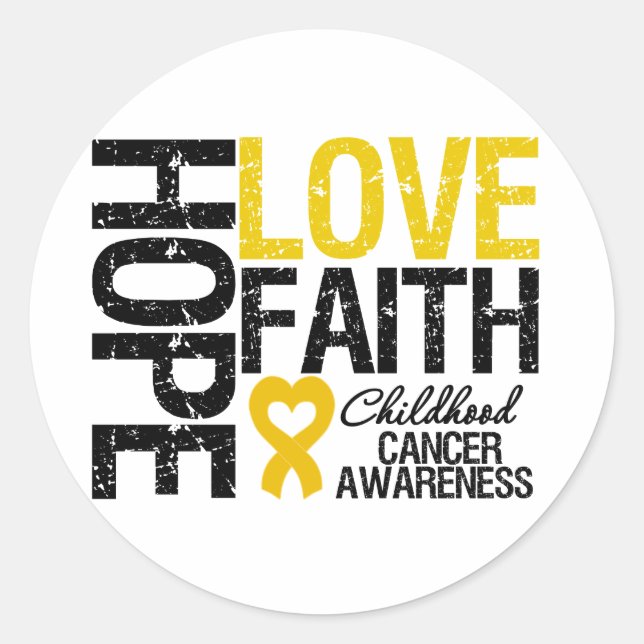 Childhood Cancer Hope Love Faith Classic Round Sticker (Front)