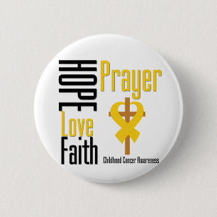 Childhood Cancer Hope Love Faith Prayer Cross 6 Cm Round Badge