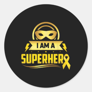 Childhood Cancer I Am A Superhero Ribbon Classic Round Sticker