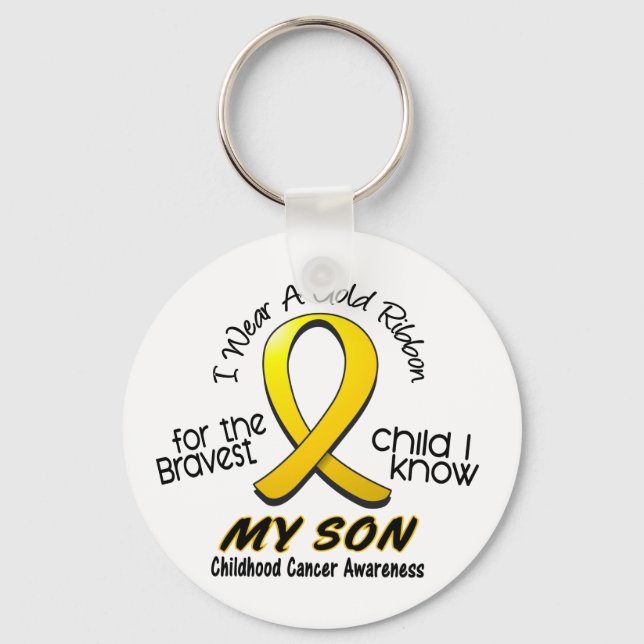 Childhood Cancer I Wear Gold Ribbon For My Son Key Ring (Front)
