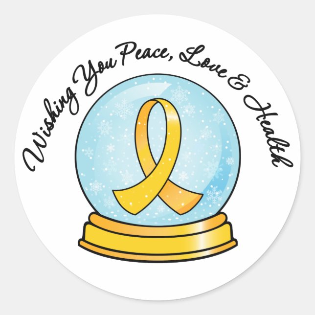 Childhood Cancer Merry Christmas Snowglobe Classic Round Sticker (Front)
