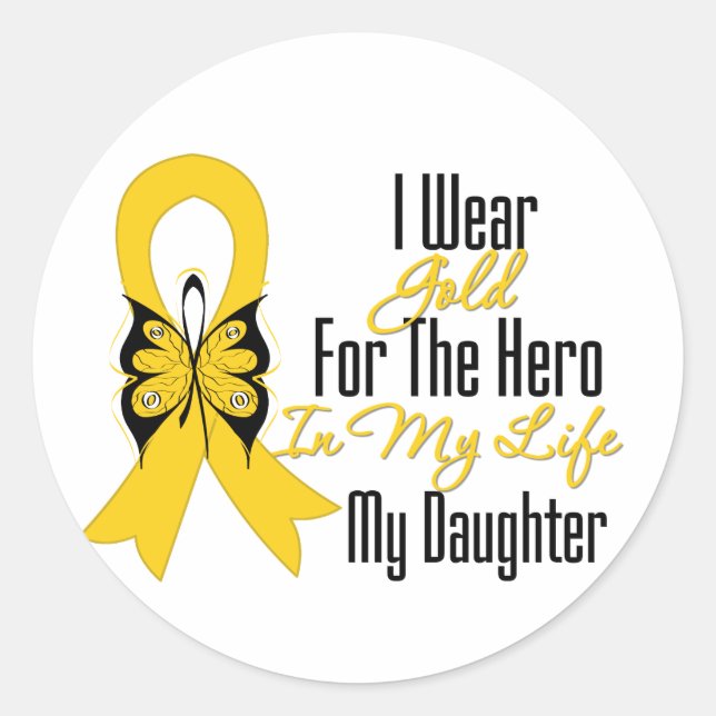 Childhood Cancer Ribbon My Hero My Daughter Classic Round Sticker (Front)