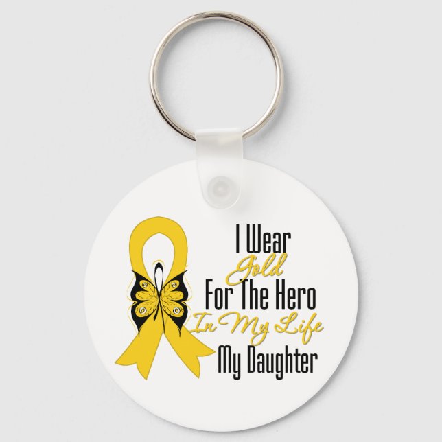 Childhood Cancer Ribbon My Hero My Daughter Key Ring (Front)