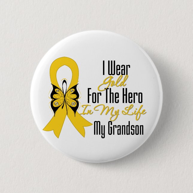 Childhood Cancer Ribbon My Hero My Grandson 6 Cm Round Badge (Front)