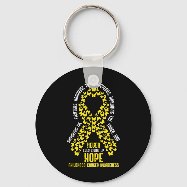 Childhood Cancer Ribbon Never Giving Up Hope Aware Key Ring (Front)