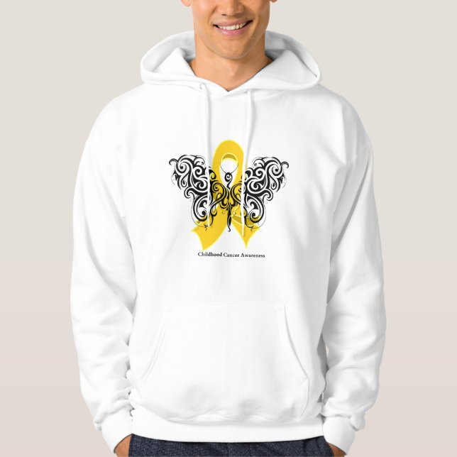 Childhood Cancer Tribal Butterfly Ribbon Hoodie (Front)