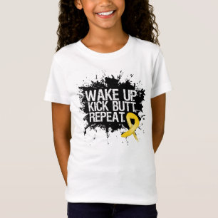 Childhood Cancer Wake Up Kick Butt Repeat T-Shirt