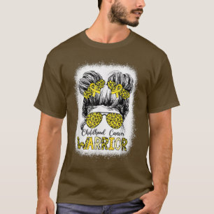 Childhood Cancer Warrior Bleached Gold Messy Bun L T-Shirt