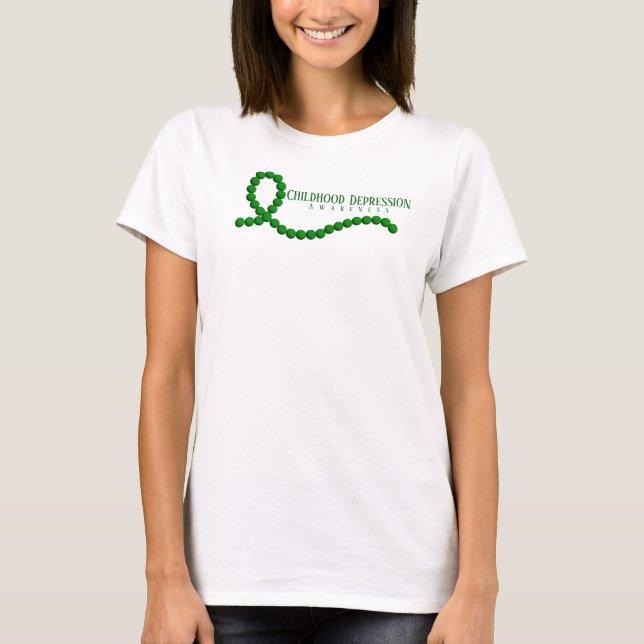 Childhood Depression Awareness Green Ribbon Beads T-Shirt (Front)