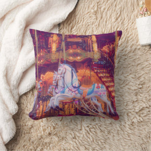 childhood dream - old horse carousel  cushion