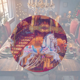 childhood dream - old horse carousel  paper plate