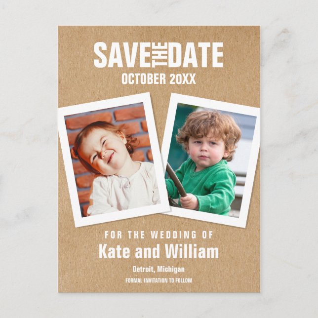 Childhood Photos Rustic Kraft Save the Date Announcement Postcard (Front)