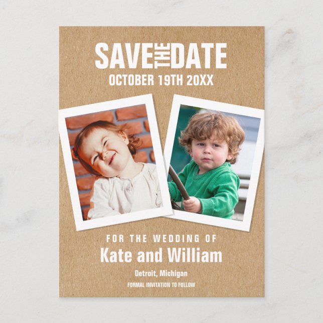 Childhood Photos Save the Date Boho Rustic Postcard (Front)