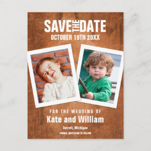 Childhood Photos Save the Date Vintage Wood Postcard