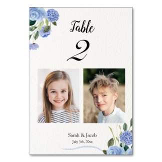 Childhood Photos Table Number Wedding Blue Floral
