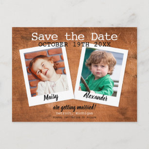 Childhood Photos Vintage Wood Save the Date Boho Announcement Postcard