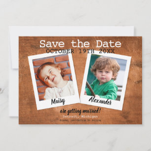 Childhood Photos Vintage Wood Save the Date Rustic Invitation