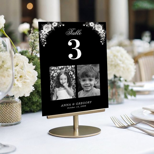 Childhood Pictures Photos Gothic Black Wedding Table Number (Creator Uploaded)