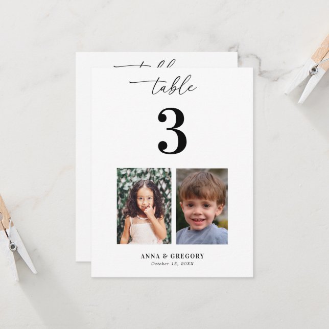 Childhood Pictures Table Number Wedding Card Sign  (Front/Back In Situ)