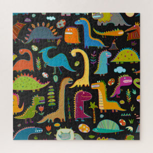Childish Dinosaurs: Fun Seamless Pattern Jigsaw Puzzle