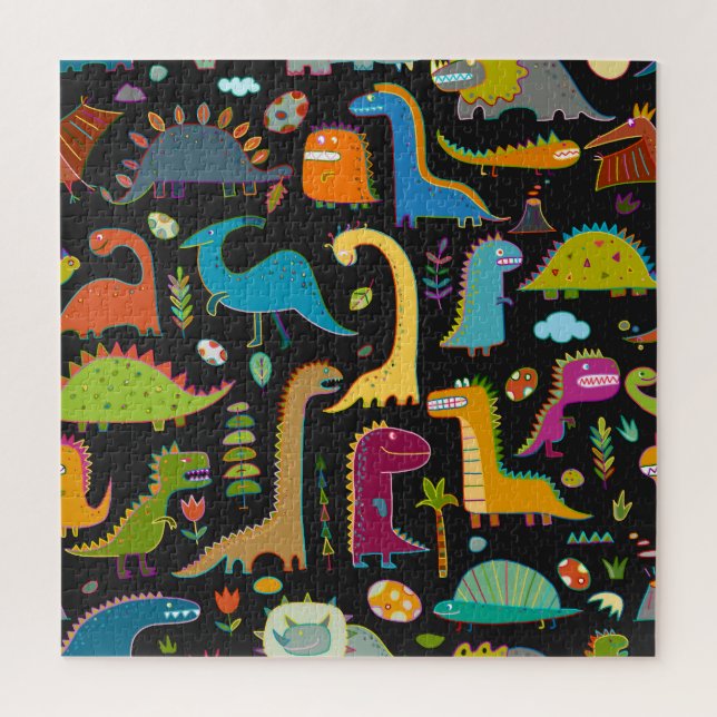 Childish Dinosaurs: Fun Seamless Pattern Jigsaw Puzzle (Vertical)