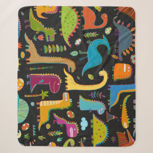 Childish Dinosaurs: Fun Seamless Pattern Sherpa Blanket