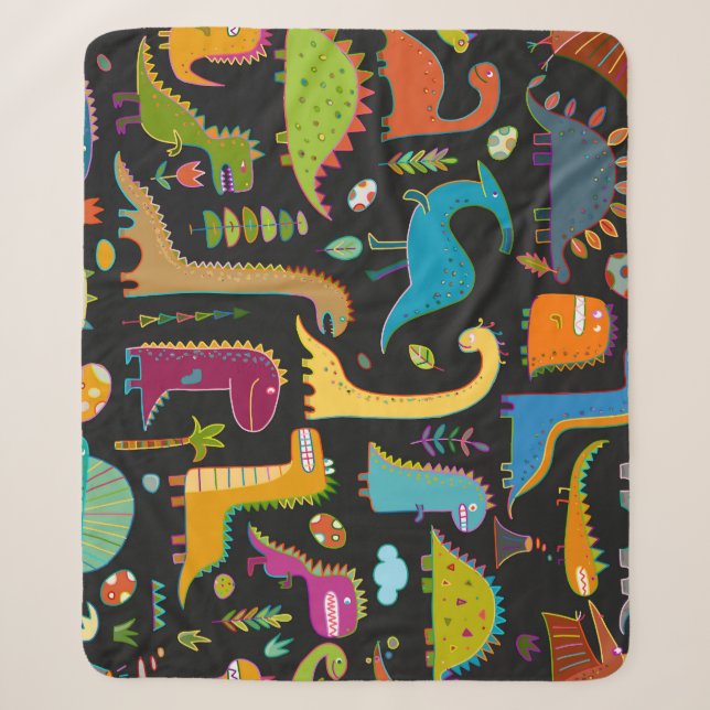 Childish Dinosaurs: Fun Seamless Pattern Sherpa Blanket (Front)