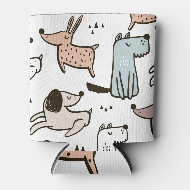 Childish dogs, hand drawn, trendy pattern. can cooler (Front)