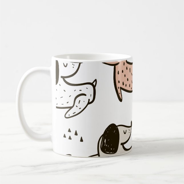 Childish dogs, hand drawn, trendy pattern. coffee mug (Left)