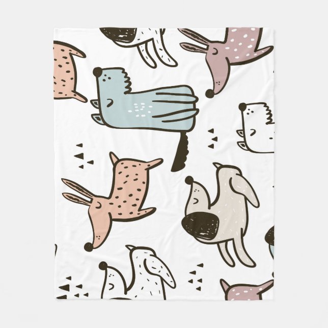 Childish dogs, hand drawn, trendy pattern. fleece blanket (Front)