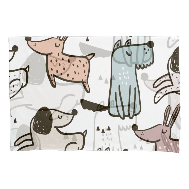 Childish dogs, hand drawn, trendy pattern. pillowcase (Front)