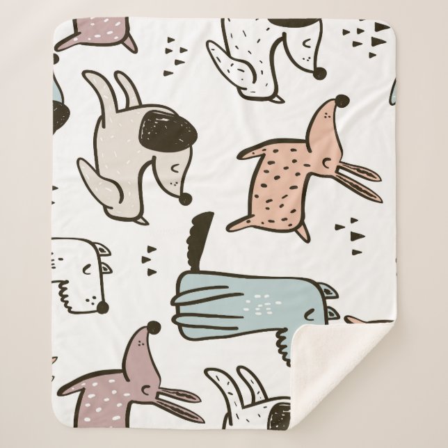 Childish dogs, hand drawn, trendy pattern. sherpa blanket (Front)