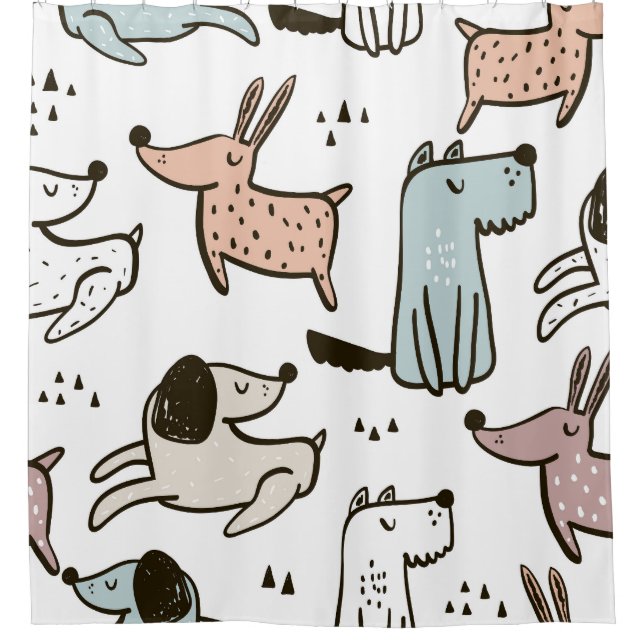Childish dogs, hand drawn, trendy pattern. shower curtain (Front)