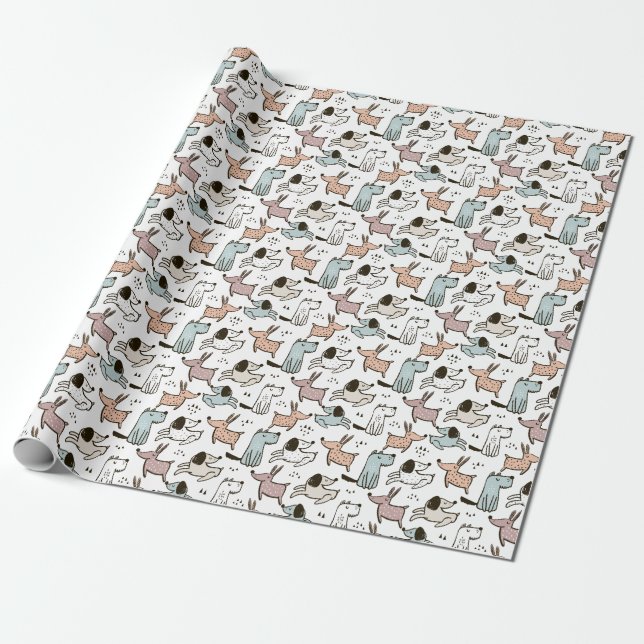 Childish dogs, hand drawn, trendy pattern. wrapping paper (Unrolled)
