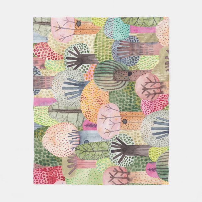 Childish Forest: Cute Watercolor Background. Fleece Blanket (Front)