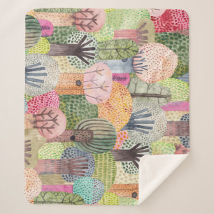 Childish Forest: Cute Watercolor Background. Sherpa Blanket